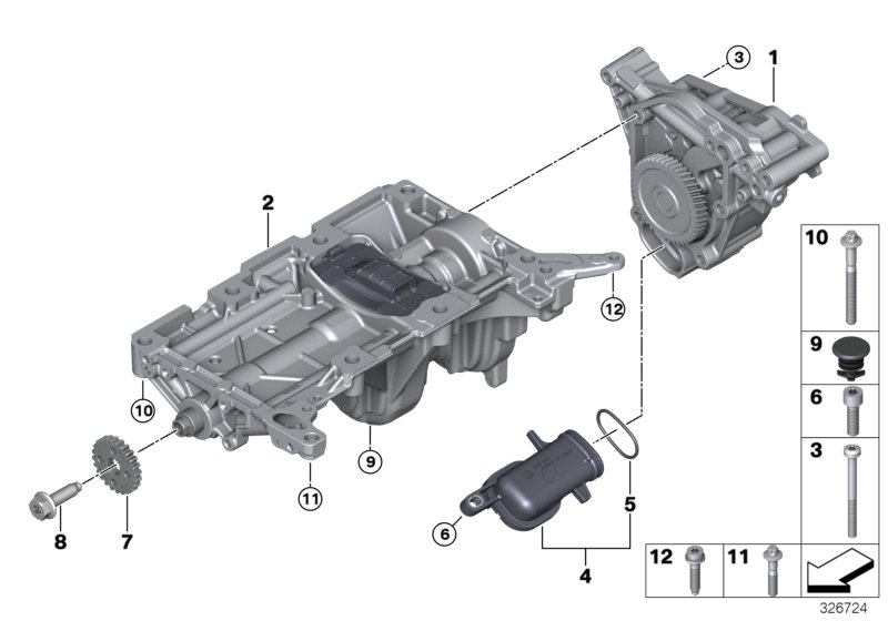 Смазочная система/масляный насос для BMW F10 528iX N20 (схема запчастей)