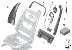 Накладки спинки переднего сиденья для BMW F12 650i N63N (схема запасных частей)