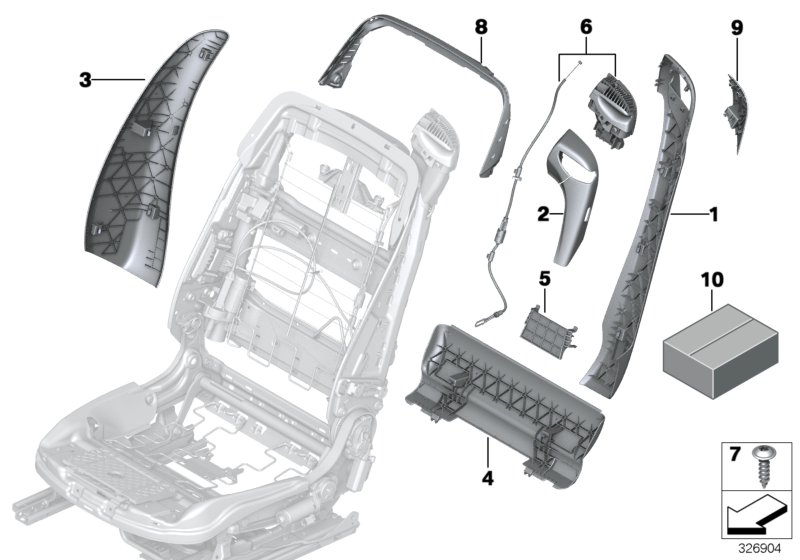 Накладки спинки переднего сиденья для BMW F06 640i N55 (схема запчастей)
