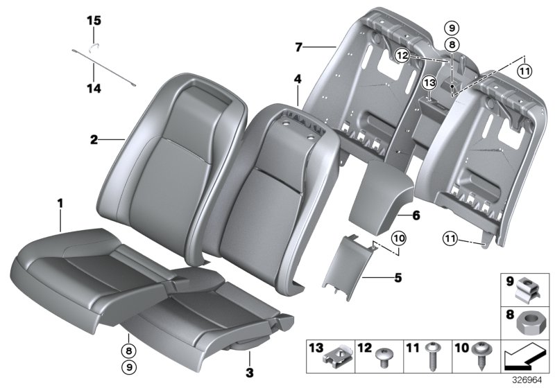 Набивка и обивка базового сиденья Зд для BMW RR5 Wraith N74R (схема запчастей)