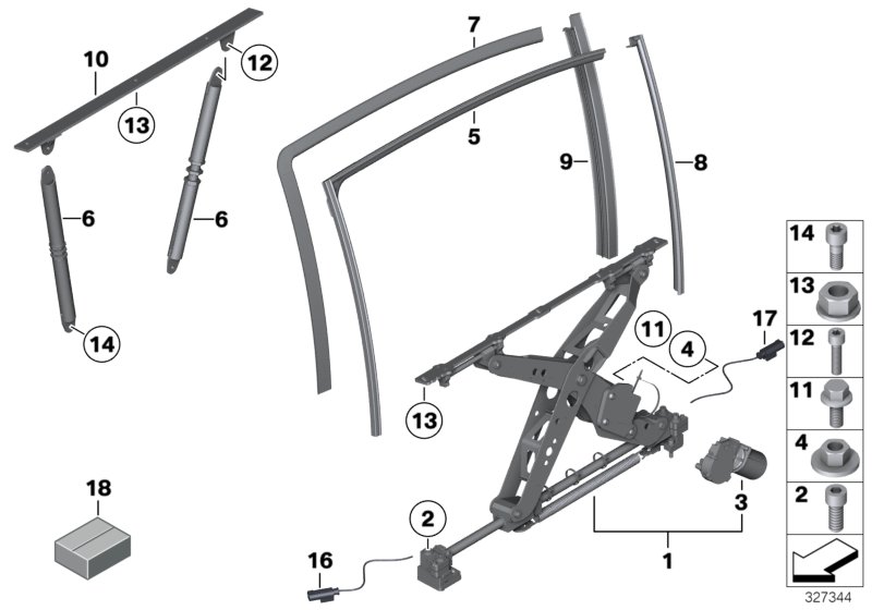 Механизм перемещения стекла двери Зд для BMW F03N 750LiS N63 (схема запчастей)