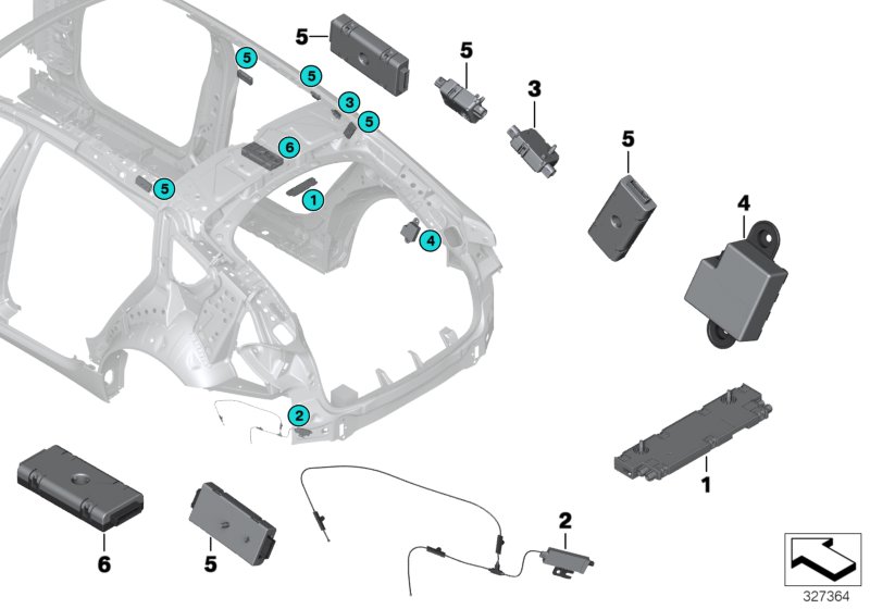 Детали разнесенной антенны для BMW F07 530d N57N (схема запчастей)