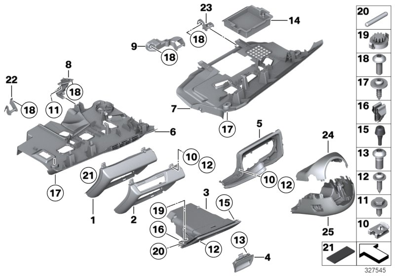 Доп.элементы панели приборов Нж. для BMW F03N 760LiS N74 (схема запчастей)