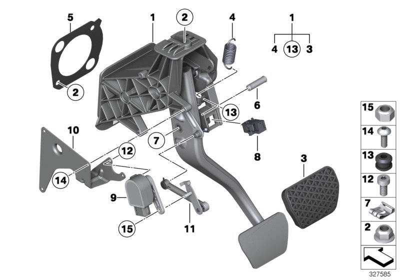 Педальный механизм АКПП для BMW F02N Hybrid 7L N55 (схема запчастей)