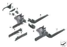 Колесная ниша/лонжерон для MINI F54 One D B37 (схема запасных частей)