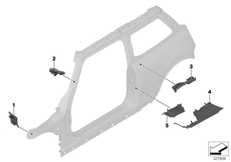 Детали из шумопогл.матер.в полост.боков. для BMW F56 Cooper S B46 (схема запчастей)