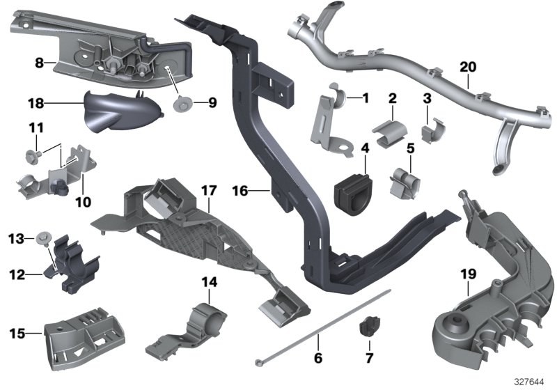 Элементы крепления жгута проводов для BMW MOSP M235i Racing N55 (схема запчастей)