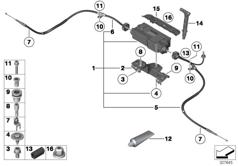 Стояночный тормоз/исполнительный узел для BMW F07N 528i N20 (схема запчастей)