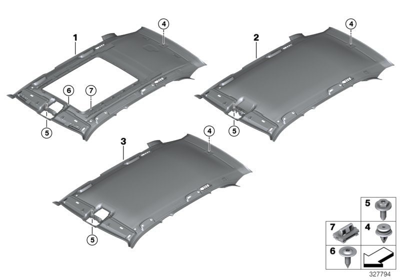 Потолок для BMW F15 X5 30dX N57N (схема запчастей)