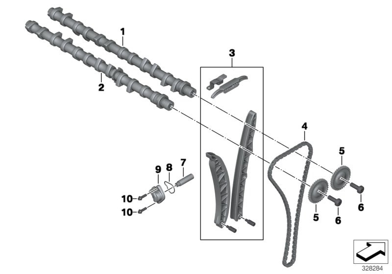 Распредвал, приводная цепь, звездочка для BMW A40 A40 (9X01, 9X02) 0 (схема запчастей)