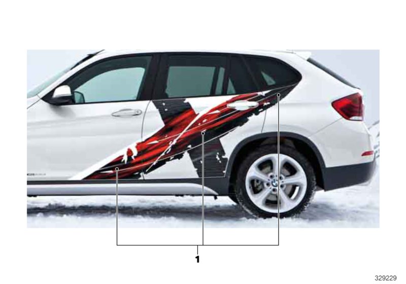 Наклейка специальной серии Powder Ride для BMW E84 X1 20iX N20 (схема запчастей)