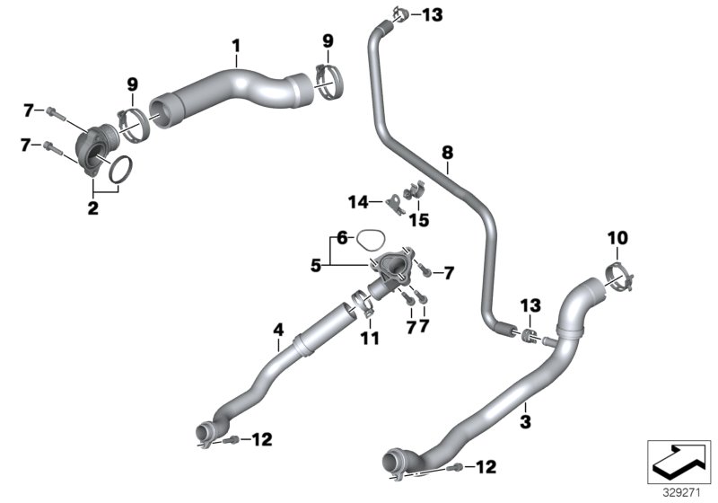 Шланги системы охлаждения для BMW K48 K 1600 GT 17 (0F01, 0F11) 0 (схема запчастей)
