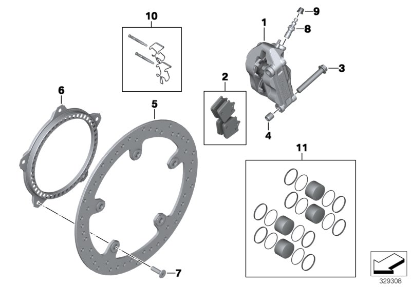 Тормозной механизм переднего колеса для BMW K46 S 1000 RR 15 (0D10,0D21) 0 (схема запчастей)