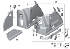 Обшивка багажного отделения Л для BMW F07N 535iX N55 (схема запасных частей)