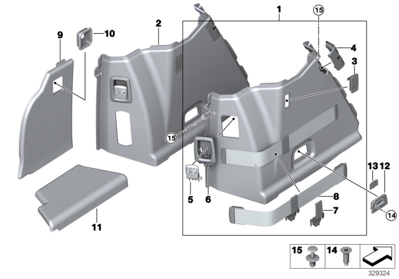 Обшивка багажного отделения Л для BMW F07N 535iX N55 (схема запчастей)