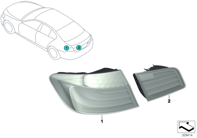 Переосн.блока задних фонарей Facelift для BMW F10 535d N57S (схема запчастей)