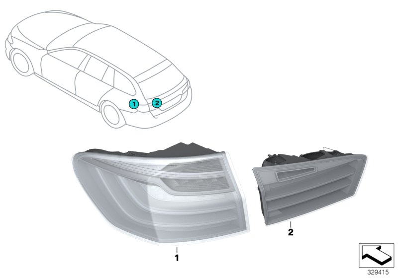 Переосн.блока задних фонарей Facelift для BMW F11 535i N55 (схема запчастей)