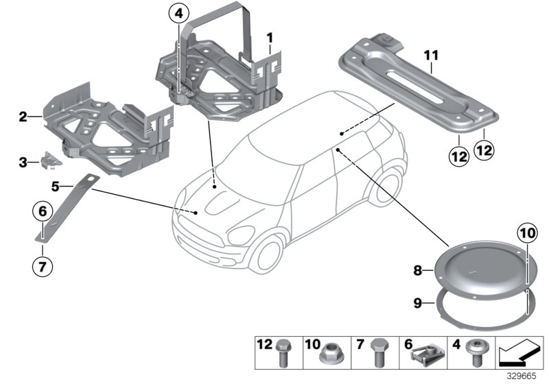 Монтажные детали, кузов для BMW R60 Cooper ALL4 N18 (схема запчастей)