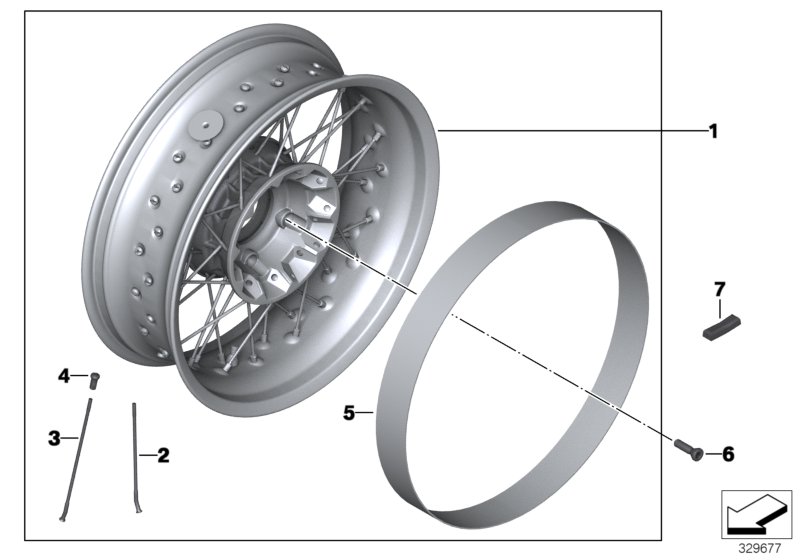 Колесо со спицами Зд для MOTO K21 R nineT (0A06, 0A16) 0 (схема запчастей)