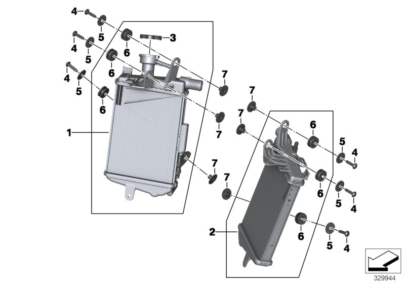 Радиатор с креплением для MOTO K50 R 1200 GS (0A01, 0A11) 0 (схема запчастей)