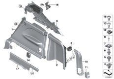 Обшивка багажного отделения П для BMW F15 X5 25d B47 (схема запасных частей)