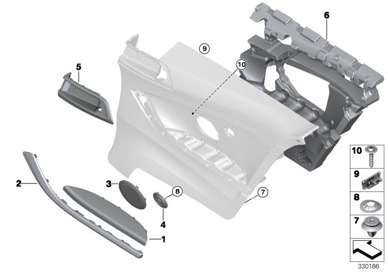 Доп.элементы боковой обшивки Зд для BMW F82N M4 S55 (схема запчастей)