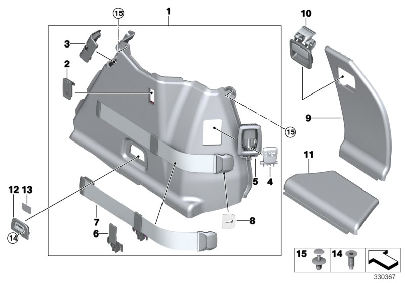 Обшивка багажного отделения П для BMW F07N 550iX 4.0 N63N (схема запчастей)