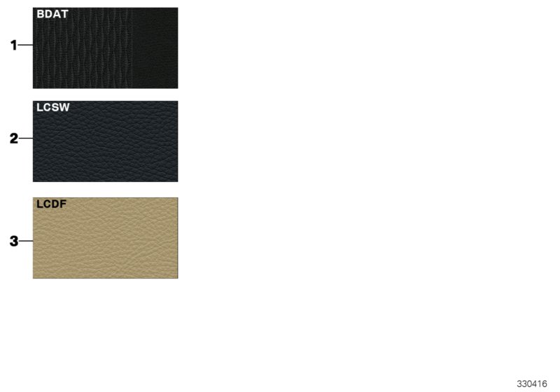 Страница с образцами, цвета обивки для BMW F30 325d N47S1 (схема запчастей)