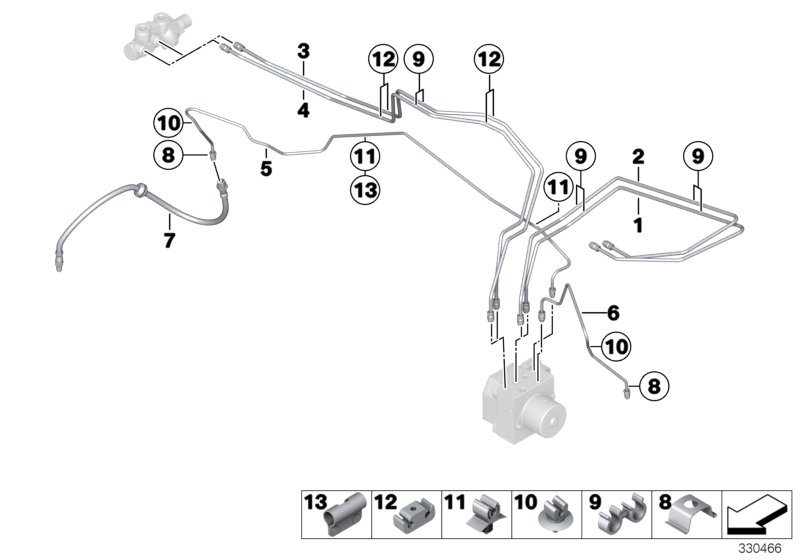 Трубопровод тормозного привода Пд для BMW R61 Cooper D ALL4 1.6 N47N (схема запчастей)