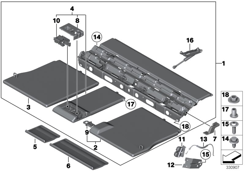 Визуальная защита багажного отделения для BMW F07N 535d N57Z (схема запчастей)