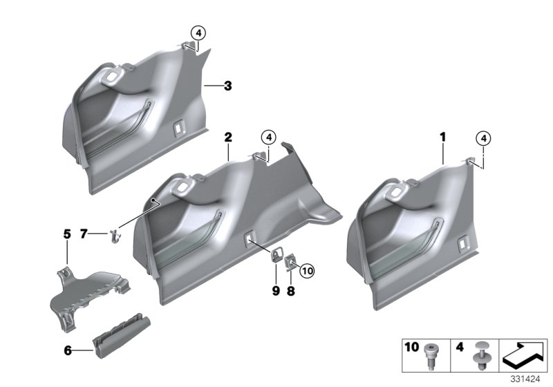 Обшивка багажного отделения Л для BMW F10N 550iX N63N (схема запчастей)