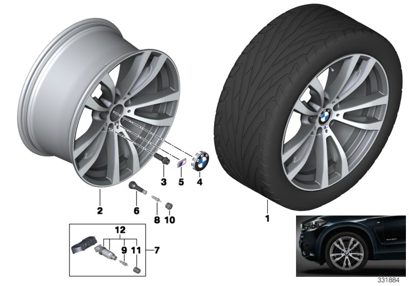 Л/с диск BMW M со сдв.спиц. 469 - 20" для BMW F15 X5 M50dX N57X (схема запчастей)