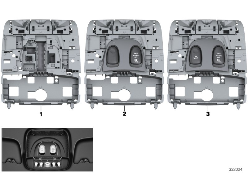 Переключатель функц.центра в крыше FZD для BMW F56 Cooper B36C (схема запчастей)