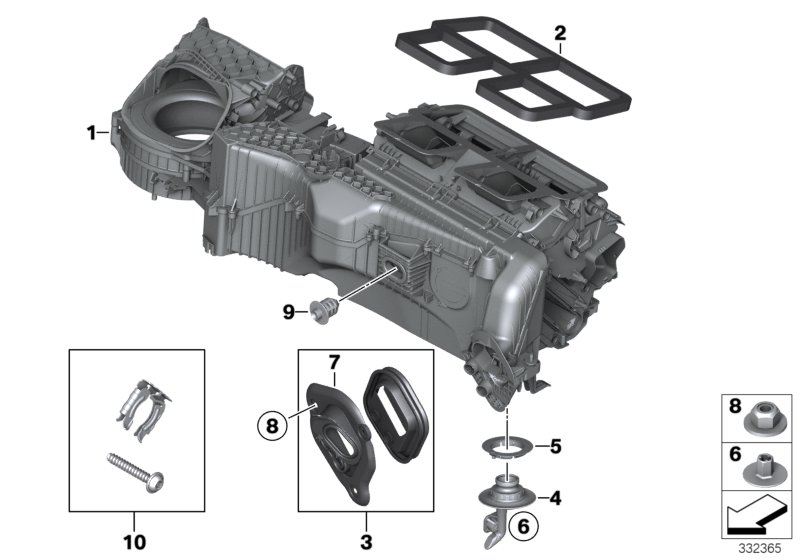 Детали корпуса кондиционера для BMW MOSP M235i Racing N55 (схема запчастей)