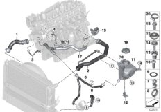 Шланги системы охлаждения для BMW E90 335d M57N2 (схема запасных частей)