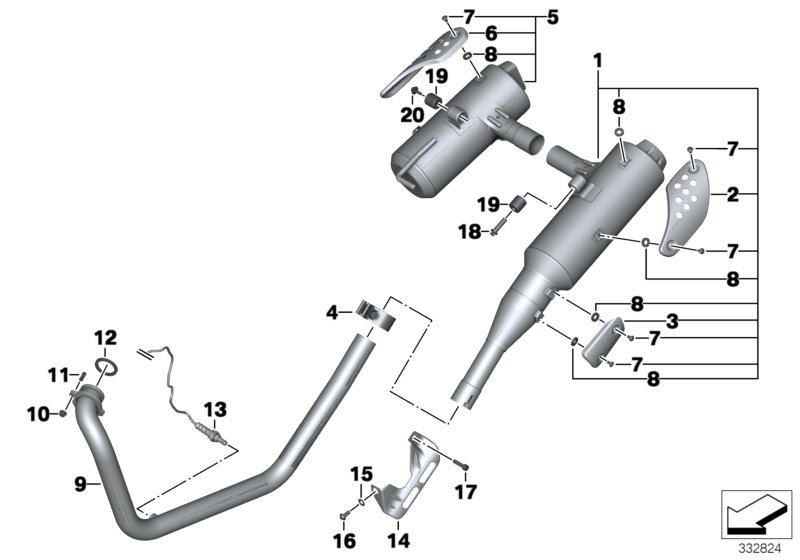 Детали системы выпуска ОГ с креплением для BMW R131 G 650 GS 09 (0180) 0 (схема запчастей)