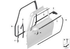 Накладки и уплотнения двери Пд для BMW F57 Cooper B36C (схема запасных частей)