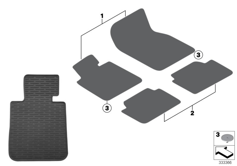 Резиновый коврик для BMW E81 130i N52N (схема запчастей)