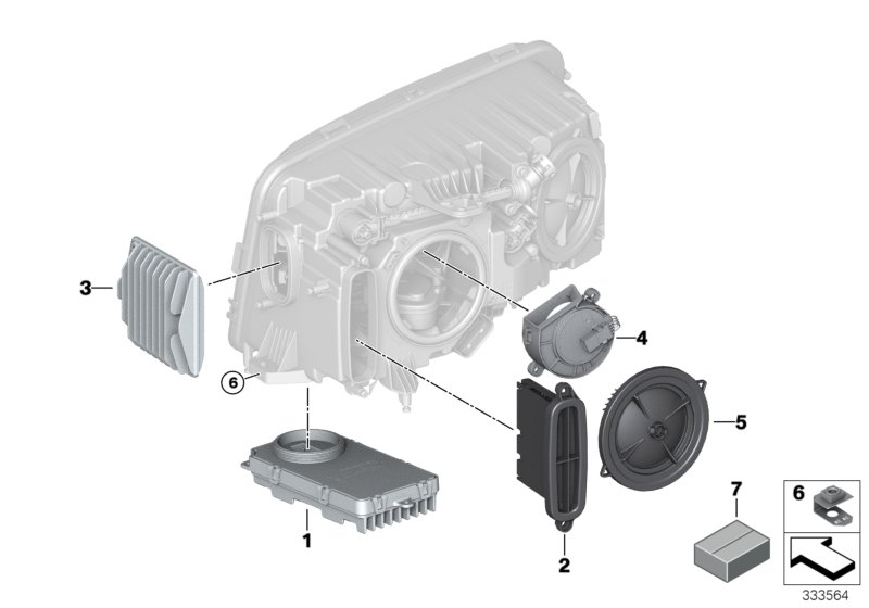 Детали светодиодной фары для ROLLS-ROYCE RR1N Phantom EWB N73 (схема запчастей)