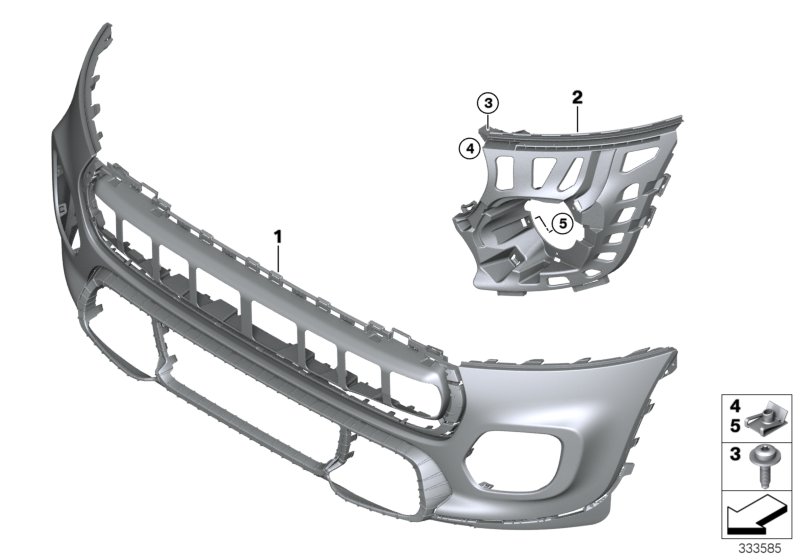 Облицовка аэродинамического к-та Пд для BMW F56 Cooper S B46 (схема запчастей)