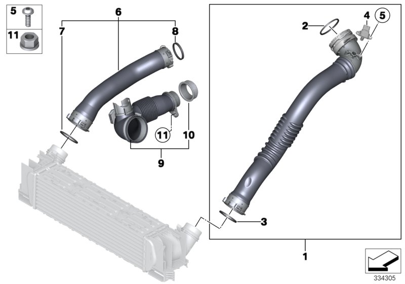 Воздуховод наддувочного воздуха для BMW F25 X3 28iX N20 (схема запчастей)