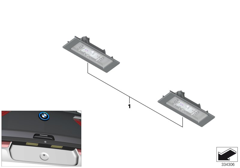 Фонарь подсветки номерного знака для BMW I01N i3s 120Ah IB1 (схема запчастей)