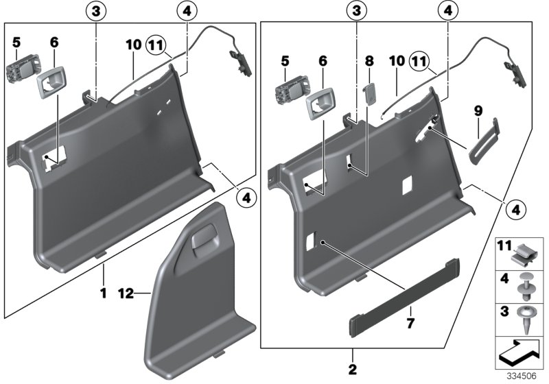 Обшивка багажного отделения Л для BMW F11N 525dX N47S1 (схема запчастей)