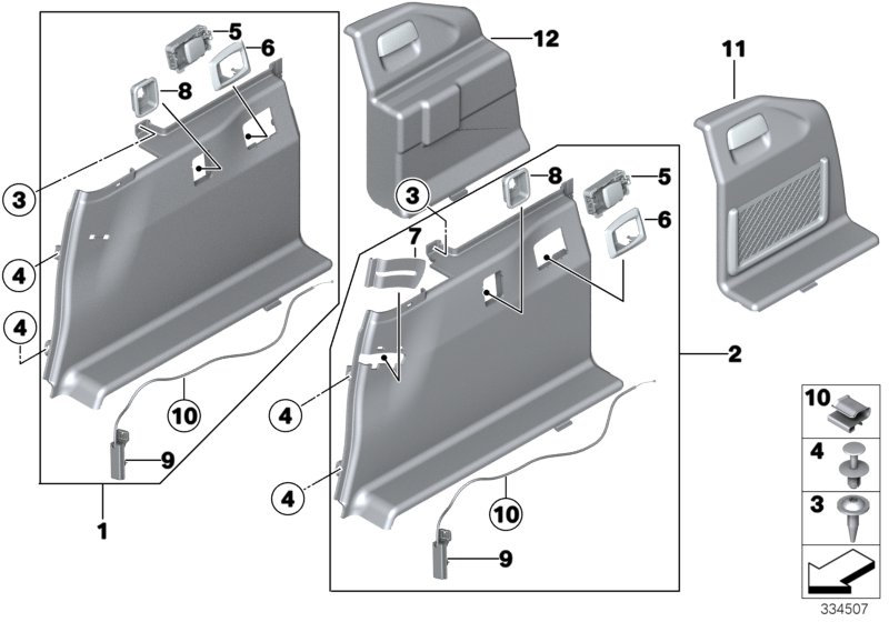 Обшивка багажного отделения П для BMW F11N 528i N20 (схема запчастей)
