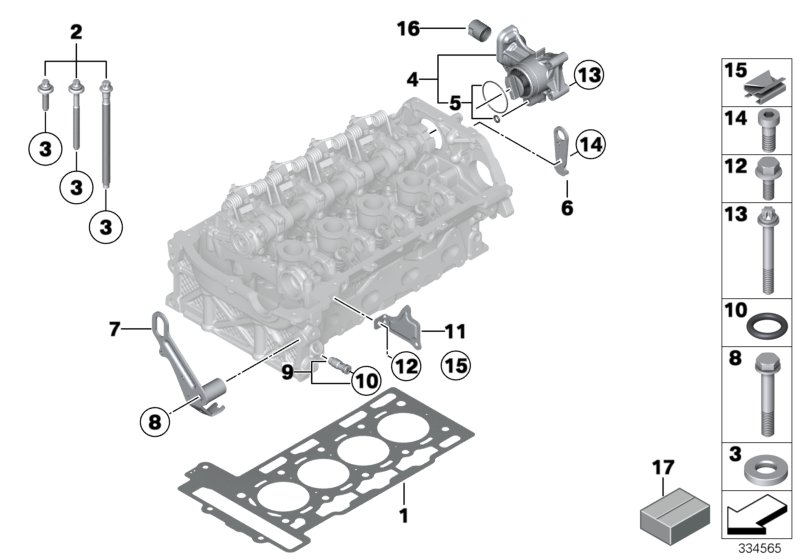 Головка блока цилиндров-доп.элементы для BMW F30N 320i ed N13 (схема запчастей)