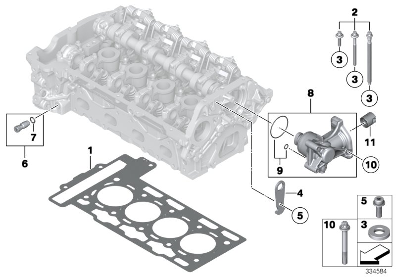 Головка блока цилиндров-доп.элементы для BMW R59 Coop.S JCW N18 (схема запчастей)