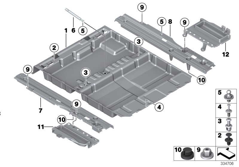 Вещевой отсек в полу багажного отделения для BMW F11N 535iX N55 (схема запчастей)