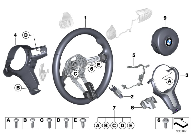 M спортивное рулевое колесо с НПБ,кожа для BMW F87N M2 Competition S55 (схема запчастей)