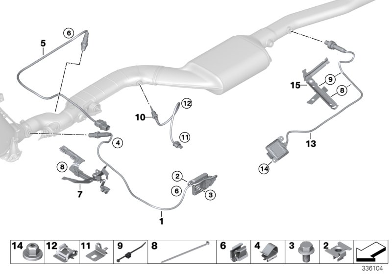 Датчики ОГ / зонд NOX / SCR для BMW F11N 525dX N47S1 (схема запчастей)
