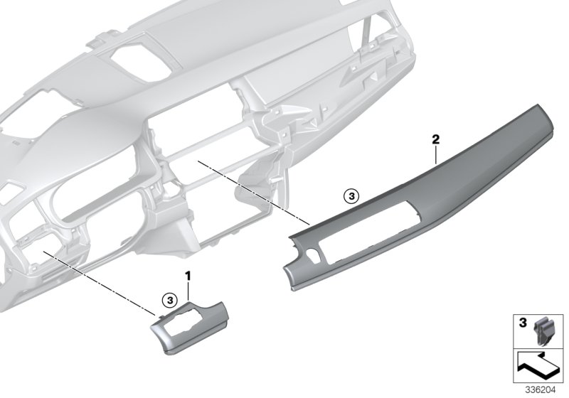 Декор.накладки панели приборов для BMW F07N 530d N57N (схема запчастей)